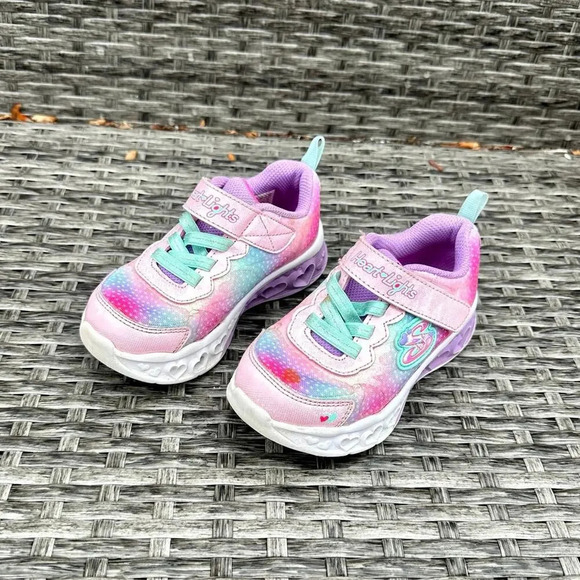 Skechers Kids Flutter Heart Lights - Groovy‎ Swirl Girl Sneakers Size 9 - Picture 7 of 8